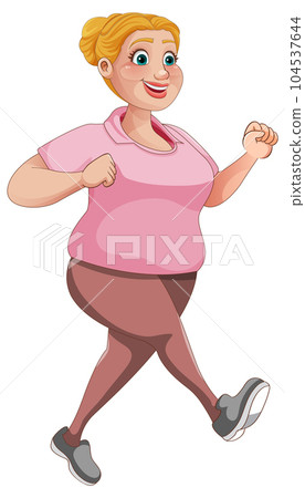 Chubby Woman Running Pose Cartoon Character 104537644