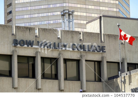 Calgary, Alberta, Canada. July 2, 2023. Bow Valley College sign. A Canadian public, board-governed college located in Calgary, Alberta, operating as a comprehensive community institution 104537770