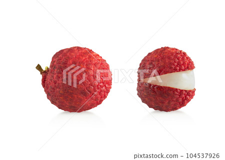 Fresh ripe lychee tropical fruit isolated on white background 104537926