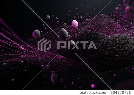 Abstract black 3D background with futuristic purple balls AI 104538758