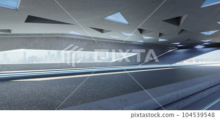 3D empty aspahalt road and roof architecture with triangular element design 104539548