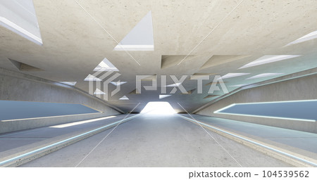 3D empty concrete floor and roof interior architecture with triangular element design 3D empty concrete floor and roof interior architecture with triangular element design 104539562
