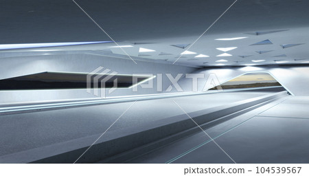 3D empty aspahalt road and roof architecture with triangular element design 3D empty aspahalt road and roof architecture with triangular element design 104539567