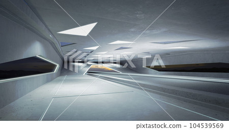 3D empty concrete floor and roof interior architecture with triangular element design 104539569