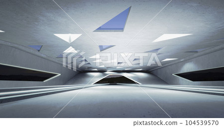 3D empty concrete floor and roof interior architecture with triangular element design 3D empty concrete floor and roof interior architecture with triangular element design 104539570