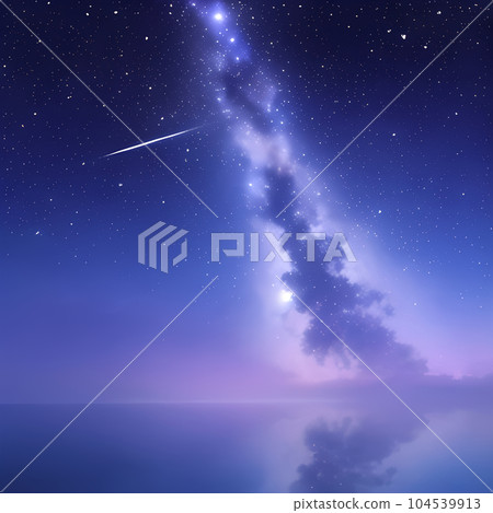 Illustration of many shining stars in the night sky and shooting stars 104539913