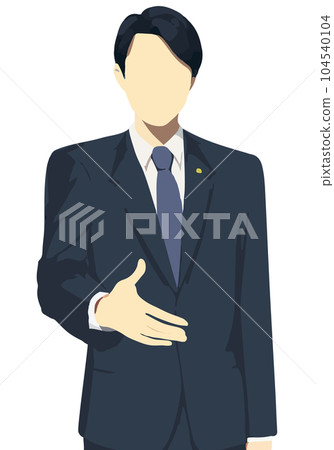 一名身穿藍色西裝的男子要求握手的平面彩色插圖（無臉） 104540104