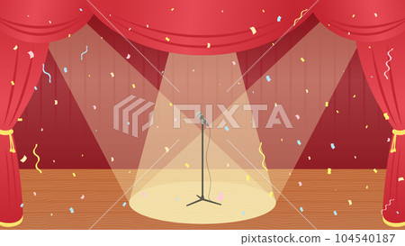 聚光燈下可愛舞台的背景插圖,舞動五彩紙屑 聚光燈下可愛舞台的背景插圖,舞動五彩紙屑 104540187