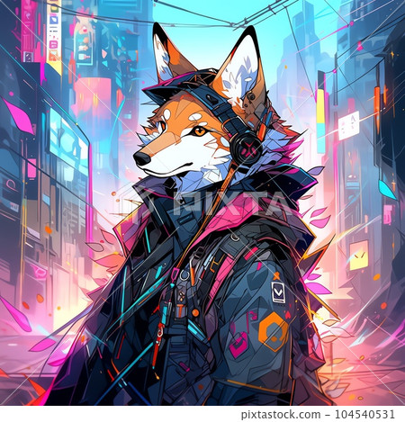 Cyberpunk-style fox | Generative AI 104540531