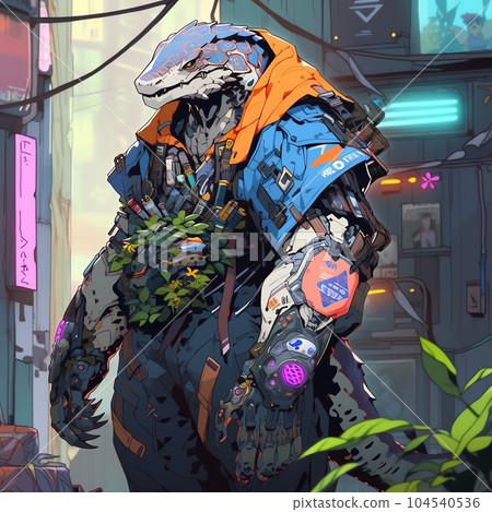 Cyberpunk style lizard | Generative AI 104540536