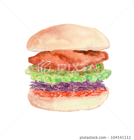 Watercolor illustration of fish burger with chumichu sauce Watercolor illustration of fish burger with chumichu sauce 104541112