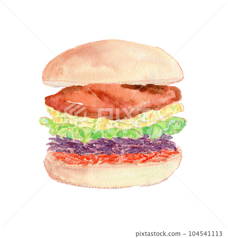 Watercolor illustration of fish burger with tartar sauce 104541113
