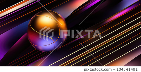 Abstract 3D Background with Neon Stripes and Ball 104541491