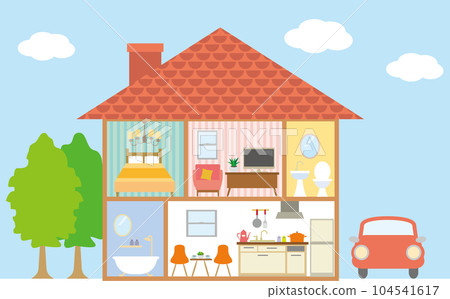 House, tree, sky and car House, tree, sky and car 104541617