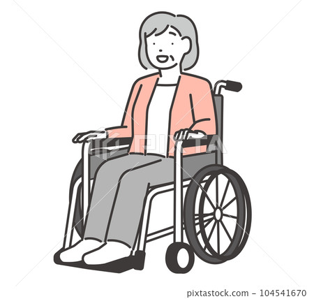 Vector illustration material of a senior woman riding a wheelchair / wheelchair / nursing care / injury / welfare 104541670