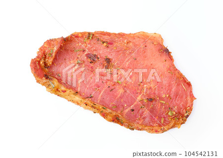 Slice of dry pork jerky meat Slice of dry pork jerky meat 104542131