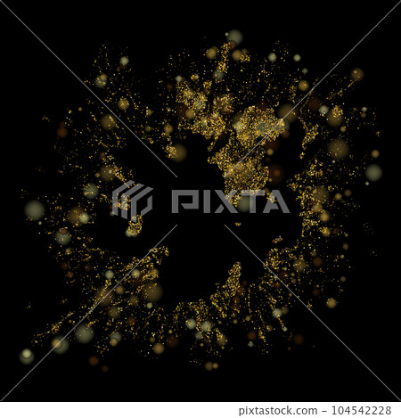 Explosion of confetti, golden dust particles with golden glitter. Sparkling shiny texture effect, bokeh, design elements. Explosion of confetti, golden dust particles with golden glitter. Sparkling shiny texture effect, bokeh, design elements. 104542228