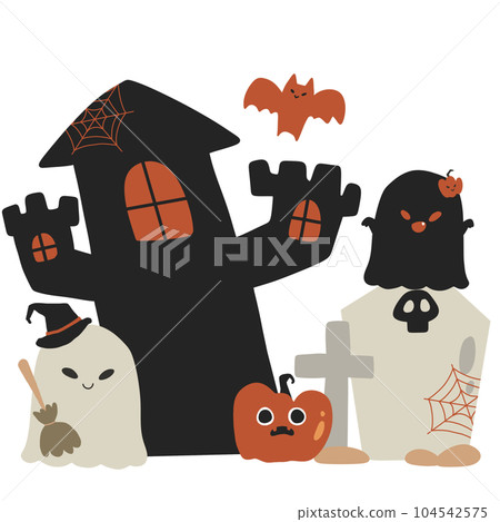 Halloween fullmoon pumpkin ghost cute horror graphic illustration 104542575