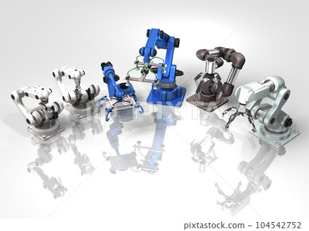 Industrial robot, robot hand, sucker robot, welding robot, luggage moving robot (3DCG image) Industrial robot, robot hand, sucker robot, welding robot, luggage moving robot (3DCG image) 104542752