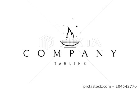 Vector logo on which an abstract image of a sacred fire in a bowl. 104542770