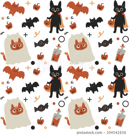 Halloween ghost spooky pumpkin bat pattern illustation 104542838