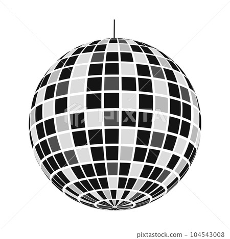 Discoball icon. Glowing night club mirror sphere. Disco ball for dance music party in retro 70s or 80s style. Discotheque mirrorball symbol isolated on white background 104543008