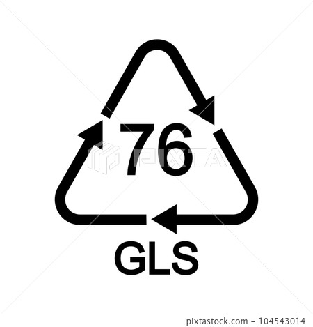 Leaded glass recycling sign in triangular shape with arrows. 76 GLS reusable icon isolated on white background. Environmental protection concept 104543014