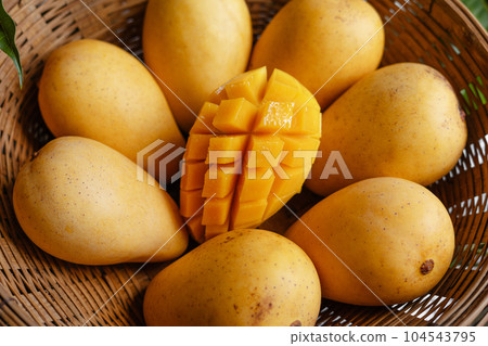 yellow ripe mangoes in basket 104543795