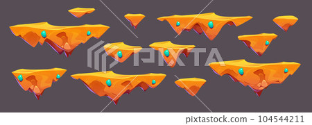 Cartoon set of flying islands 104544211