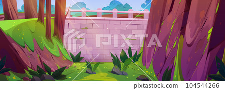 Brick wall and green plant on stone background Brick wall and green plant on stone background 104544266