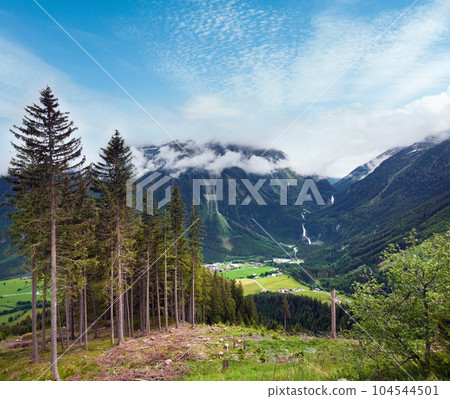 Alps waterfall summer view Alps waterfall summer view 104544501