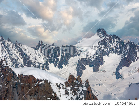 Mont Blanc mountain massif view from Aiguille du Midi Mount 104544693