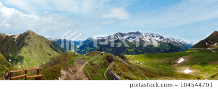 Summer Alps mountain pass panorama. Summer Alps mountain pass panorama. 104544701