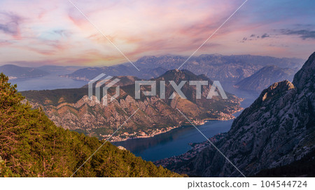 Bay of Kotor summer misty view from up (Montenegro) Bay of Kotor summer misty view from up (Montenegro) 104544724