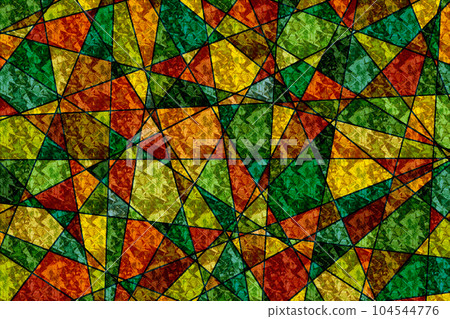 Mosaic pattern of linear division such as stained glass style green and orange Mosaic pattern of linear division such as stained glass style green and orange 104544776