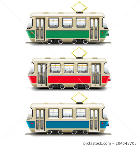 Vector Blue Red and Green Small Tram 104545703