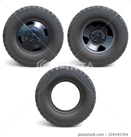 Vector Front and Rear Truck Wheels with Black Disks 104545704