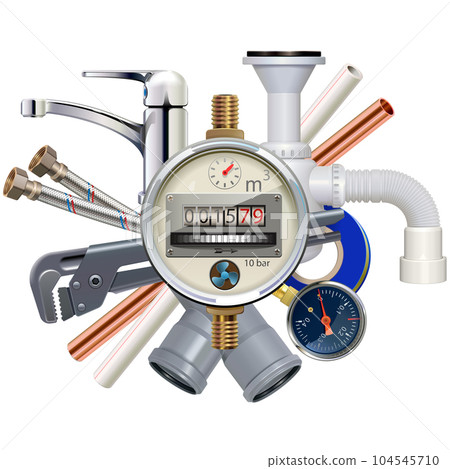 Vector Sanitary Engineering Concept with Water Meter 104545710