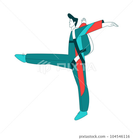 Air Sport with Man Character Parachuting and Skydiving Freefall and Doing Stunts Vector Illustration 104546116