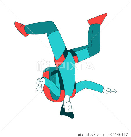 Air Sport with Man Character Parachuting and Skydiving Freefall and Doing Stunts Vector Illustration 104546117