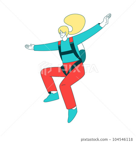 Air Sport with Woman Character Parachuting and Skydiving Freefall and Doing Stunts Vector Illustration 104546118