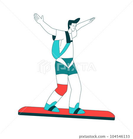 Air Sport with Man Character Sky Surfing on Board Perform Aerobatics During Freefall Vector Illustration 104546133