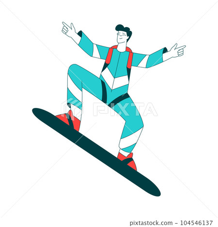 Air Sport with Man Character Sky Surfing on Board Perform Aerobatics During Freefall Vector Illustration 104546137
