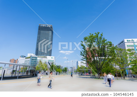 Kumamoto Station The view from the square in front of the Shirakawaguchi (East Exit) of Kumamoto Station with the blue sky in the background (Kumamoto City) 104546145