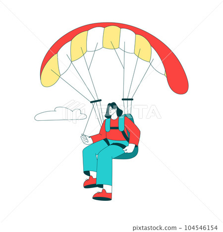 Air Sport with Happy Woman Character Parachuting and Skydiving Vector Illustration 104546154