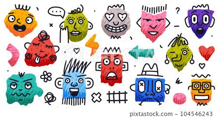 Abstract Comic Faces with Various Emotions Vector Set Abstract Comic Faces with Various Emotions Vector Set 104546243