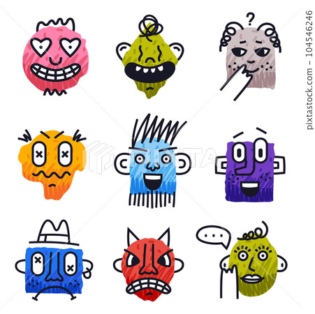 Abstract Comic Faces with Various Emotions Vector Set Abstract Comic Faces with Various Emotions Vector Set 104546246
