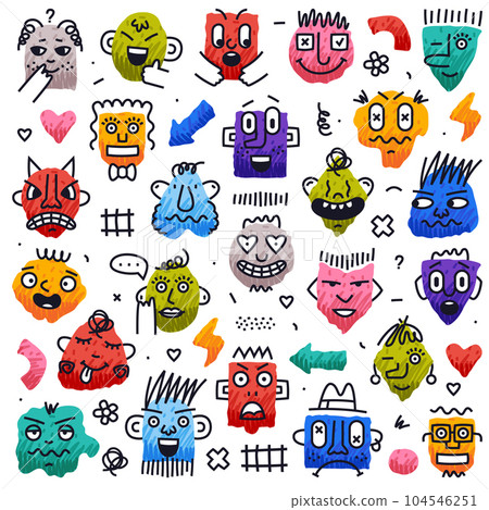 Abstract Comic Faces with Various Emotions Vector Set Abstract Comic Faces with Various Emotions Vector Set 104546251