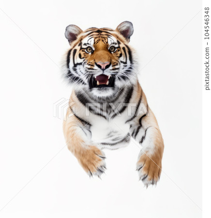 Siberian jumping tiger isolated Siberian jumping tiger isolated 104546348