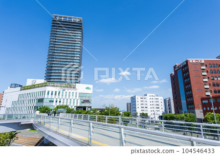 Kumamoto Station The view from the square in front of the Shirakawaguchi (East Exit) of Kumamoto Station with the blue sky in the background (Kumamoto City) Kumamoto Station The view from the square in front of the Shirakawaguchi (East Exit) of Kumamoto Station with the blue sky in the background (Kumamoto City) 104546433